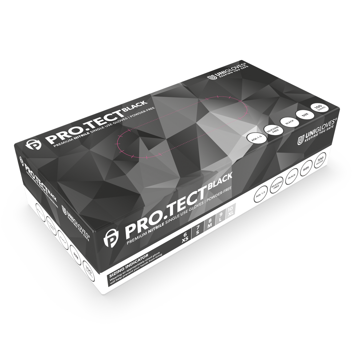 Кутия за черни нитрилни ръкавици PRO.TECT от 100 бр